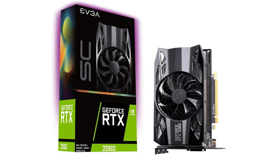 an evga rtx 2060 graphics card, with a single fan. so cute!