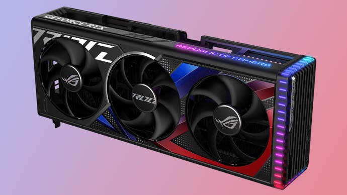 asus rog rtx 4090 graphics card on a gradient background