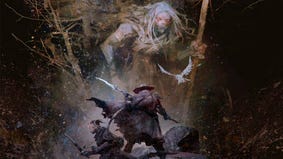 Two characters face down an Liege Troll deep in the forests of Davokar in Free League's Ruins of Symbaroum, a tabletop RPG compatible with Dungeons & Dragons 5E.