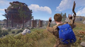 A character wearing a backpack in survival game Rust