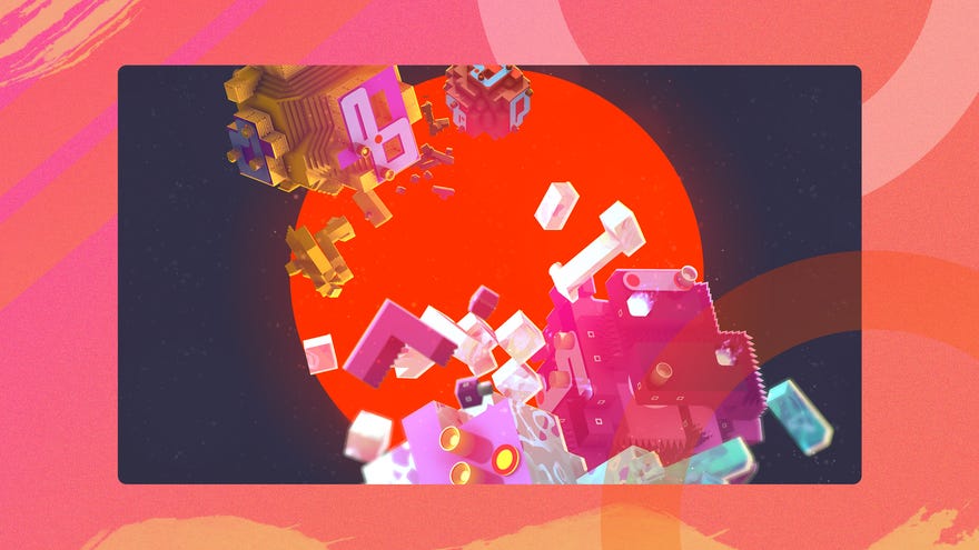 Fractured cuboid planets from puzzle game Rytmos