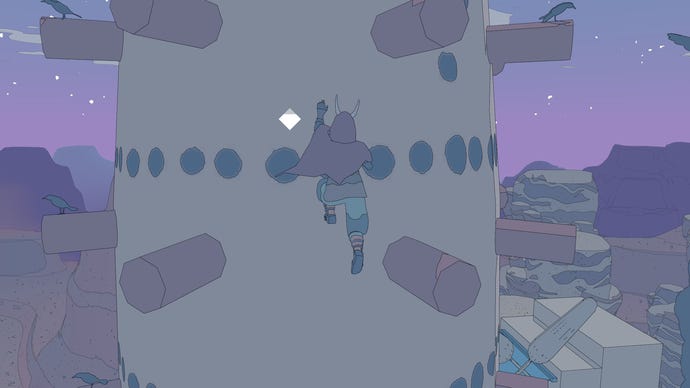 Climbing a tower in a Sable screenshot.