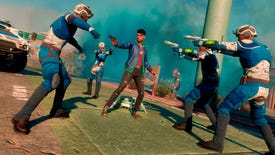 Members of the Marshall gang surround the player in Saints Row.