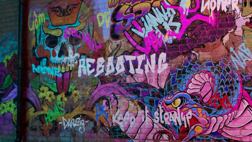 Graffiti teasing the Saints Row reboot announcement.