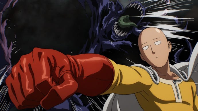 Saitama punching a monster in One-Punch Man