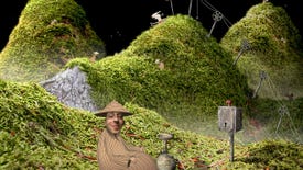 A screenshot of Samorost, which has been newly released on Steam with enhanced graphics and new music, showing a green landscape and pleased looking man in the foreground.
