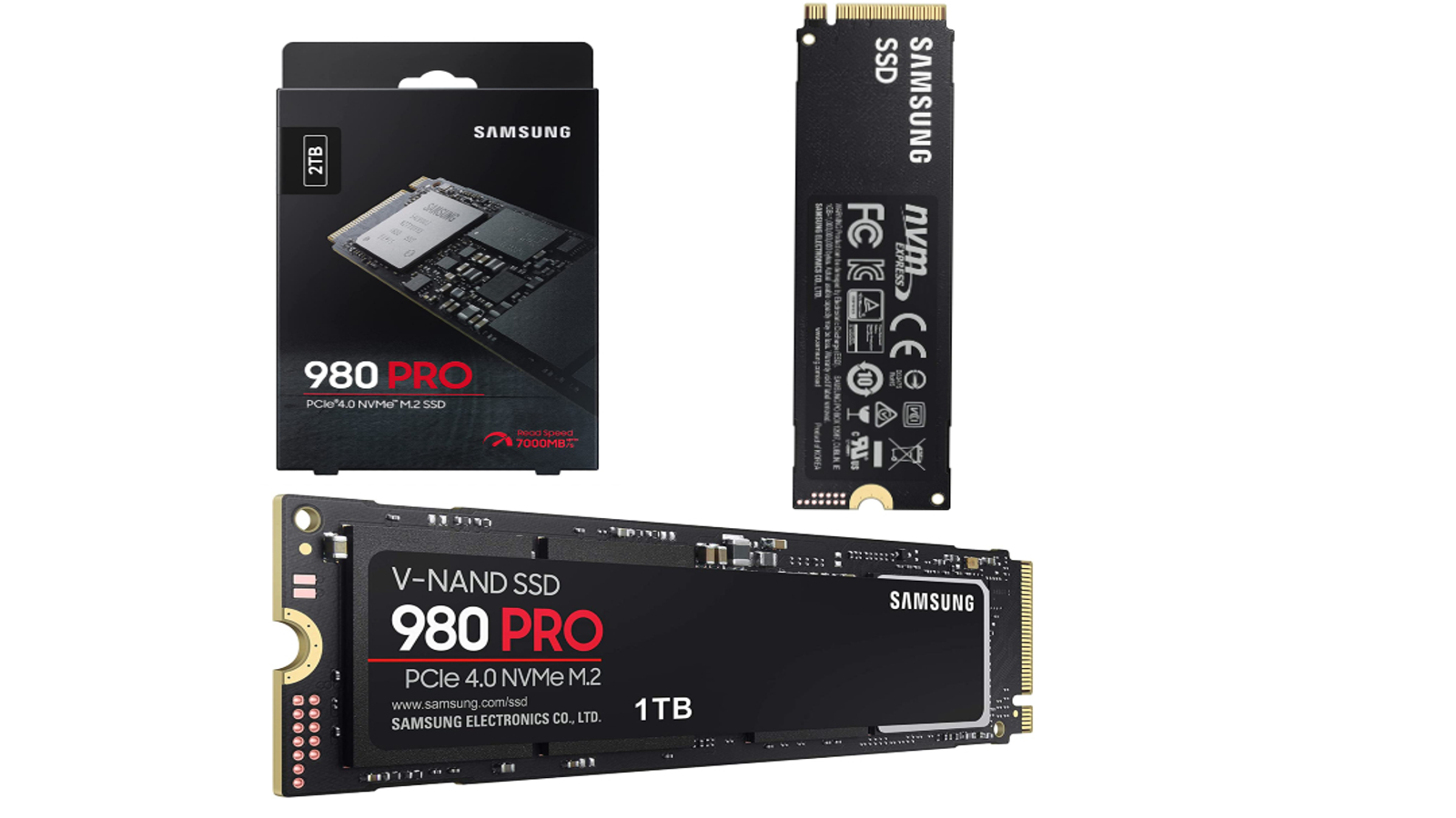 Samsung SSD 980 PRO PCle 4.0 NVMe M.2 on motherboard background Stock Photo