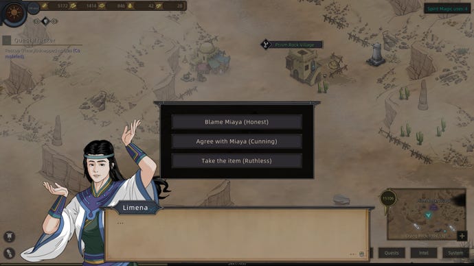 A screen where the player must choose from three dialogue options in Sands Of Salazaar