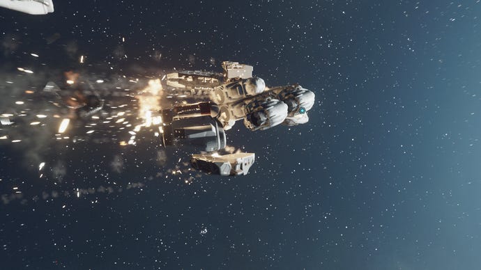 An image of the player's ship exploding in Starfield.