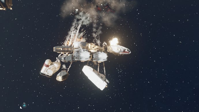 An image of the player's ship exploding in Starfield.