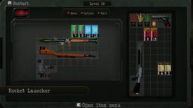 Rotating weapons inside a Resident Evil 4-style inventory in a Save Room screenshot.