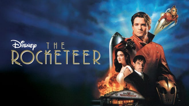 Promotional image featuring the cast of The Rocketeer