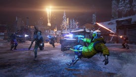 Scavengers - A player dives backwards while shooting at an AI enemy at night in a snowy environment.