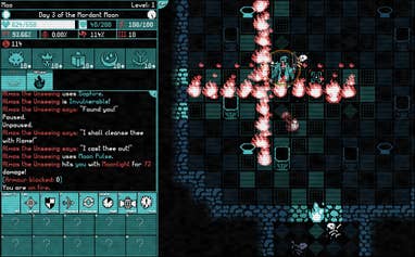 A battle with an enemy casting fireball spells in RPG Moonring