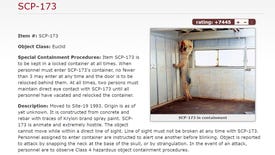 SCP-173's page (with photo) from the SCP Foundation.
