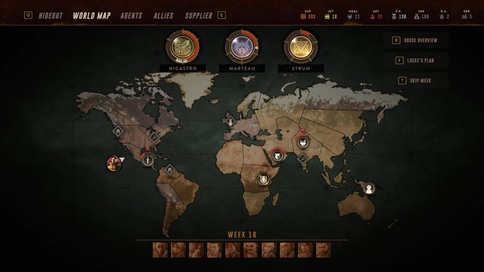 The world map screen in The Lamplighters League