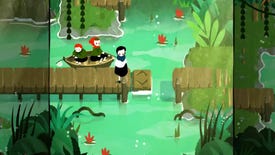 Children sat in a rowboat fish for frogs in the swamp in Paper Trail.