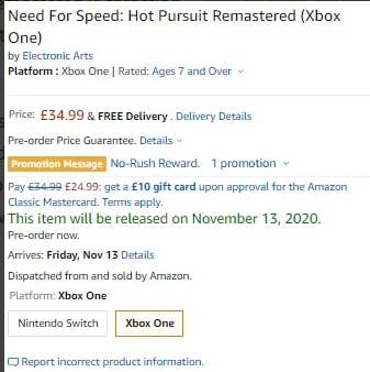 Need will release Speed: for remaster Hot in November reveals Another Pursuit leak