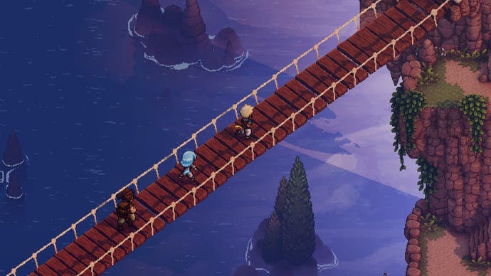 Los personajes de Sea of ​​Stars cruzan un puente corriendo