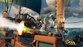 Screenshot from Sea of Thieves showing piratical based warfare aboard a boat named The Unbroken Bond