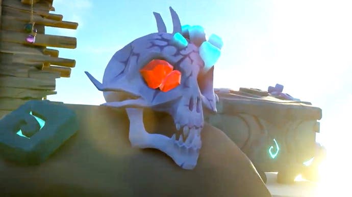 A screenshot showing the titular jewel-encrusted skull from Sea of Thieves' new Skull of the Siren Song voyage.