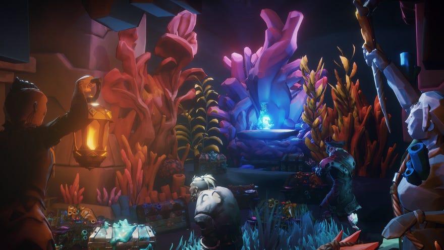 Alluring coral-encrusted treasures in a Sea of Thieves Season 4 screenshot.