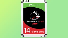 a photo with a seagate iron wolf pro hard drive, with a wolf silhouette on the front to drive home the point