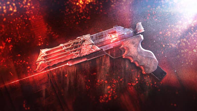 The trespasser sidearm with rank 100 ornament in Destiny 2: Season of the Haunted.