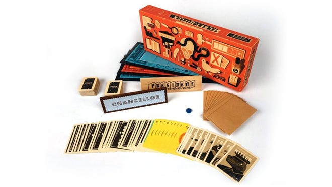 Secret Hitler party board game box and components