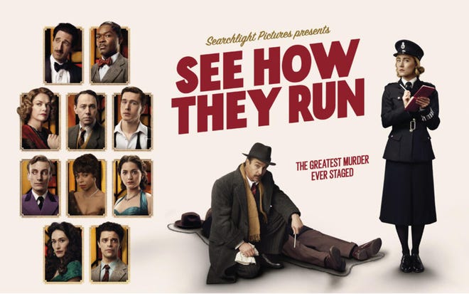 Promotional image for See How They Run featuring the full cast of the movie
