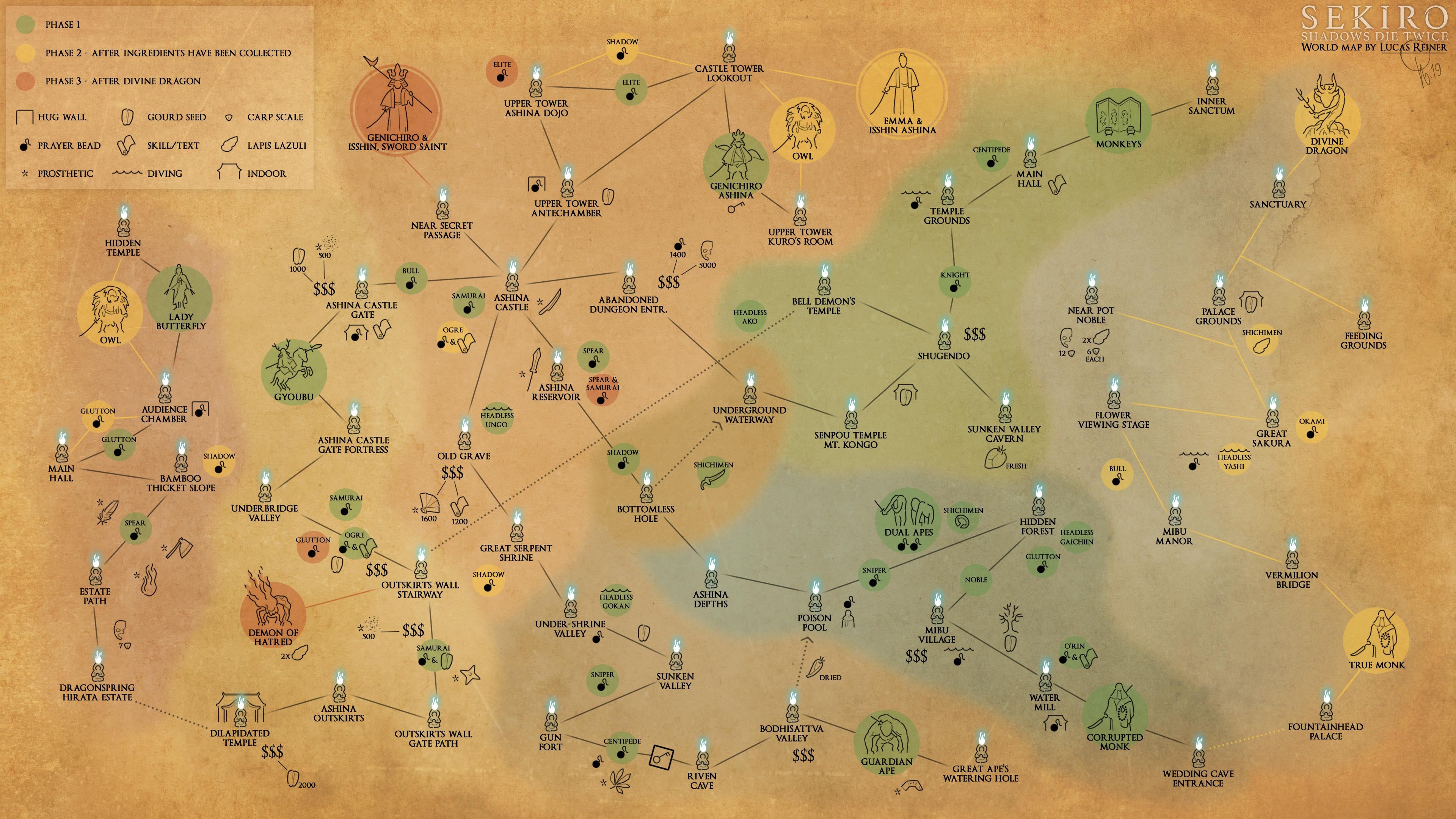 Un Jugador De Sekiro Crea Un Mapa Del Juego Con Todos Los Jefes   Sekiro Boss Item Locations Map Lucas 1 