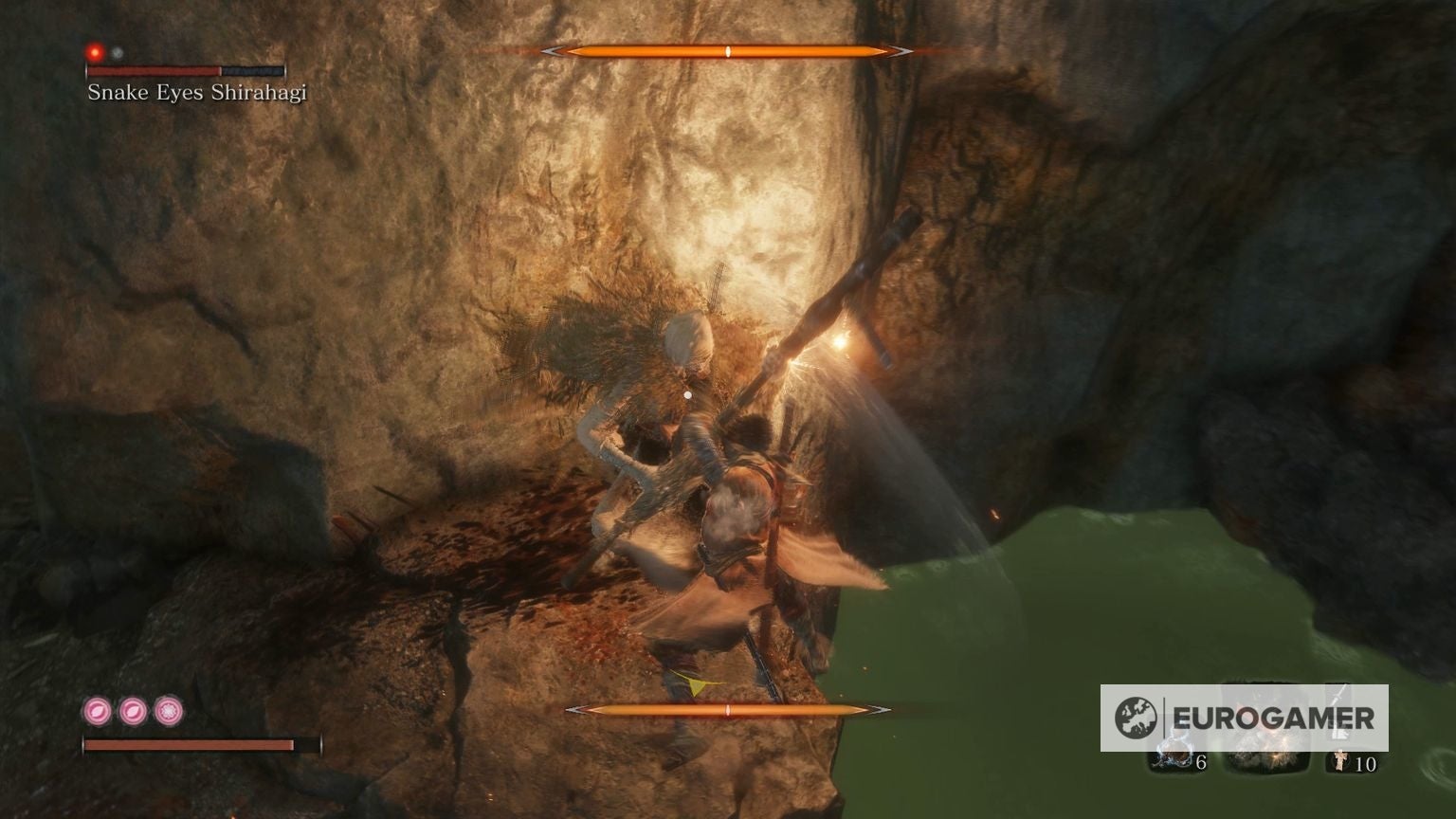 Sekiro Snake Eyes Shirahagi fight how to beat and kill the first Snake Eyes, Shirahagi