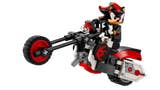Close up of Shadow Lego figure on motorbike