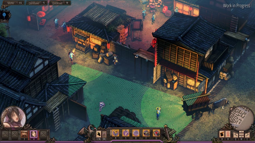 Night action in a screenshot of Shadow Tactics: Blades of the Shogun - Aiko's Choice.