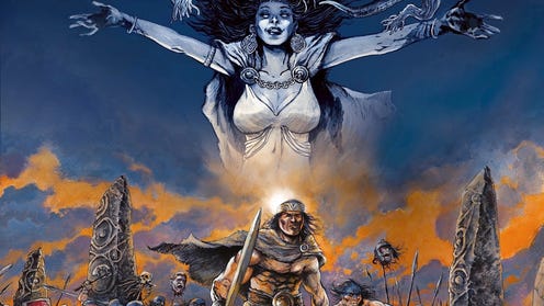 Cropped cover of Shadows of Thule featuring a woman with her arms outstretched and an army holding swords