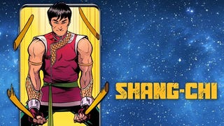 Cropped advertising image of Shang-Chi webcomic featuring Shang Chi slightly popping out of a phone screen