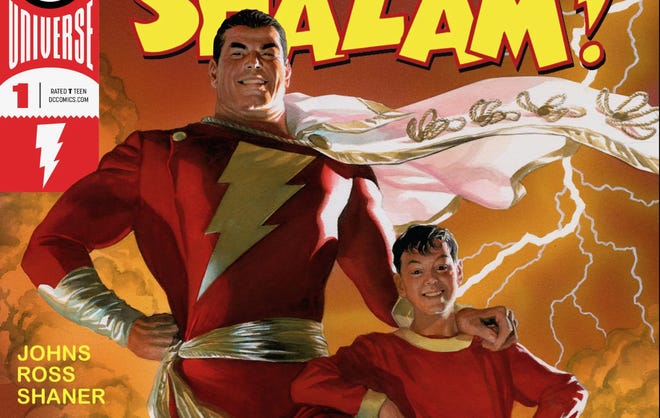 Cropped Shazam cover featuring Shazam and Billy Batson standing and smiling side by side