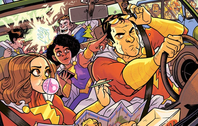 Cropped variant cover of Shazamily Matters, featuring the Shazamily packing into a car on a roadtrip