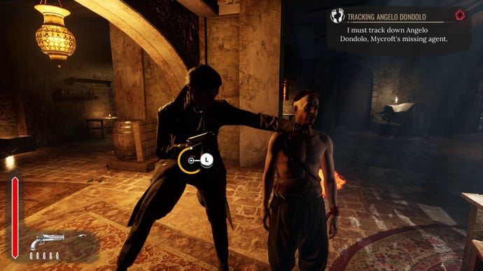 A screenshot from Sherlock Holmes Chapter One showing Sherlock performing a quicktime takedown of an enemy in combat