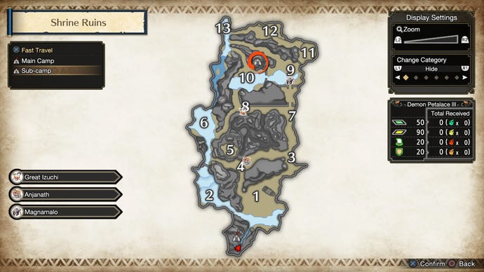 The Shrine Ruins sub-camp in Monster Hunter Rise