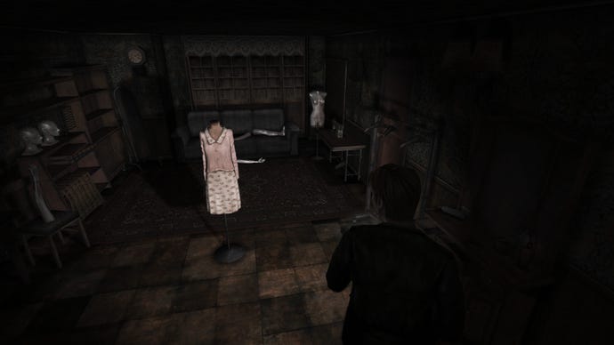 A spooky room with mannequins in a Silent Hill 2: Enhanced Edition mod screenshot.