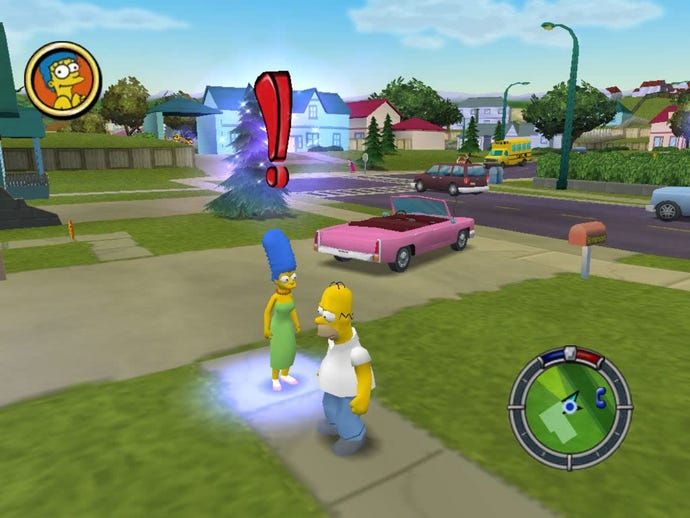 Marge and Homer Simpson outside their house in The Simpsons: Hit And Run