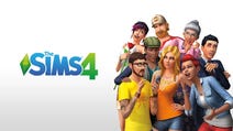 The Sims 4 artwork with the words "The Sims 4" and eight Sims.
