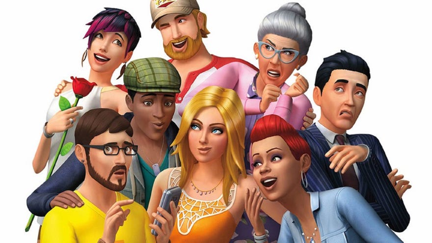 Група от Sims, от оригиналната кутия изкуство на Sims 4