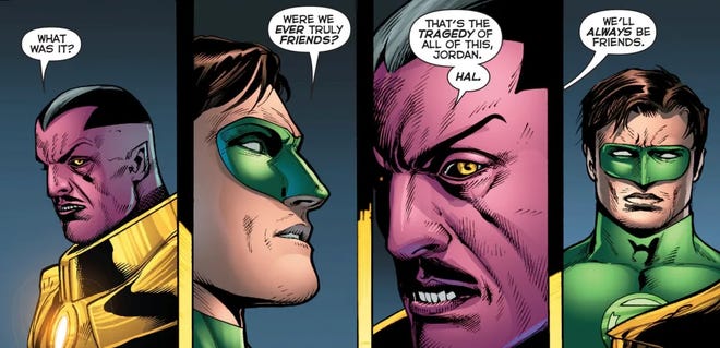 Sinestro reminds Green Lantern they're friends