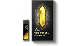 A SK Hynix Gold P31 NVMe SSD, shown in a black and gold colour scheme