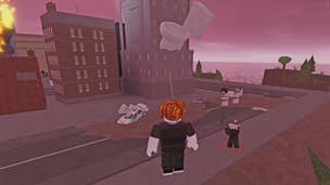 A Roblox character waits as little toilet-shaped enemies heads towards them in the game Skibi Defense.