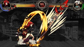Ms. Fortune lands an attack on Parasoul in 2D fighting game Skullgirls 2nd Encore