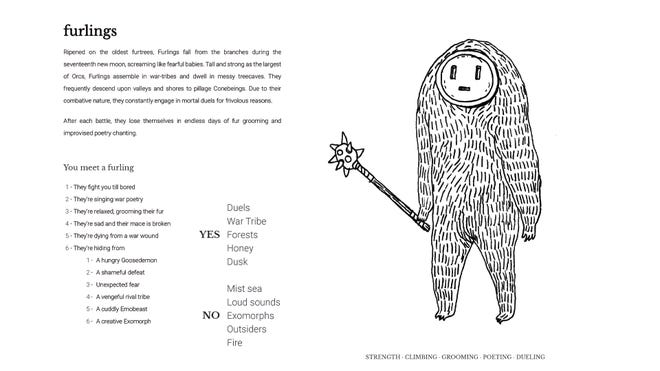An image of the Furlings page from the Skyrealms RPG.