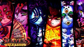 The Slayers Unleashed banner from Roblox, featuring anime-inspired characters from the game.